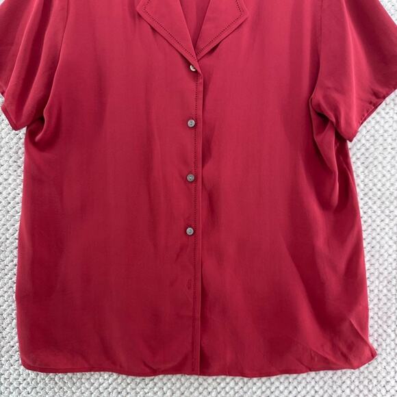 VTG Talbots Top Women 12 Red Pure Silk Button Front Short Sleeve Collared Career - Picture 4 of 11